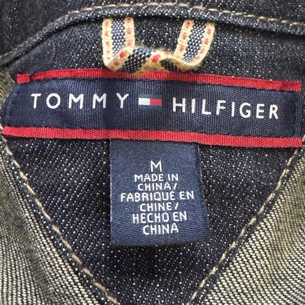 Tommy Hilfiger Denim Jacket Blue Jean Jacket Dark Rinse Slim Fit Stretch Medium - Picture 10 of 11